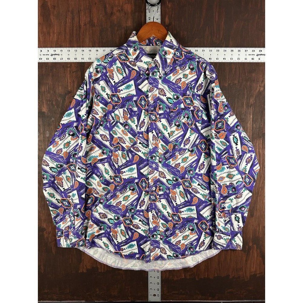 Wrangler Aztec Brushpopper Southwestern Long Sleeve Button Shirt Men 16.5 Purple